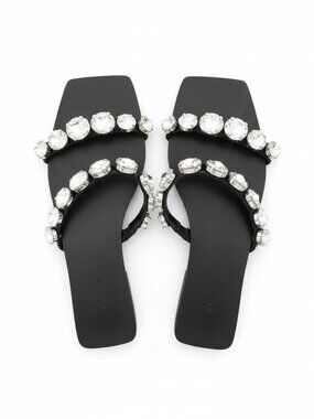 Zara Embellished Square-Toe Flat Sandals Size 38